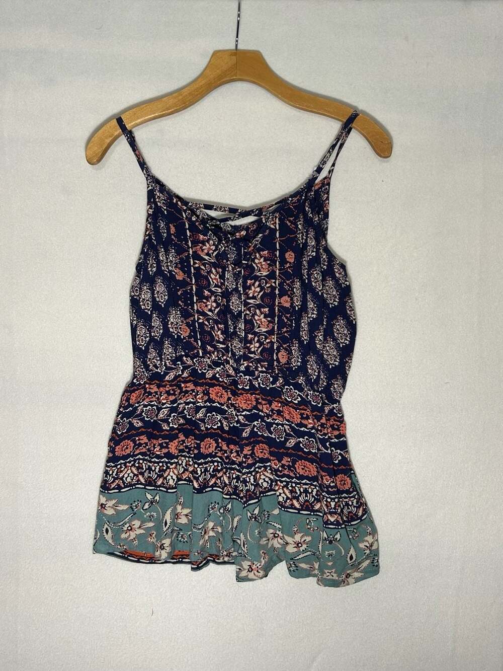 Angie Floral Boho Lace-Up Back Romper Size Medium